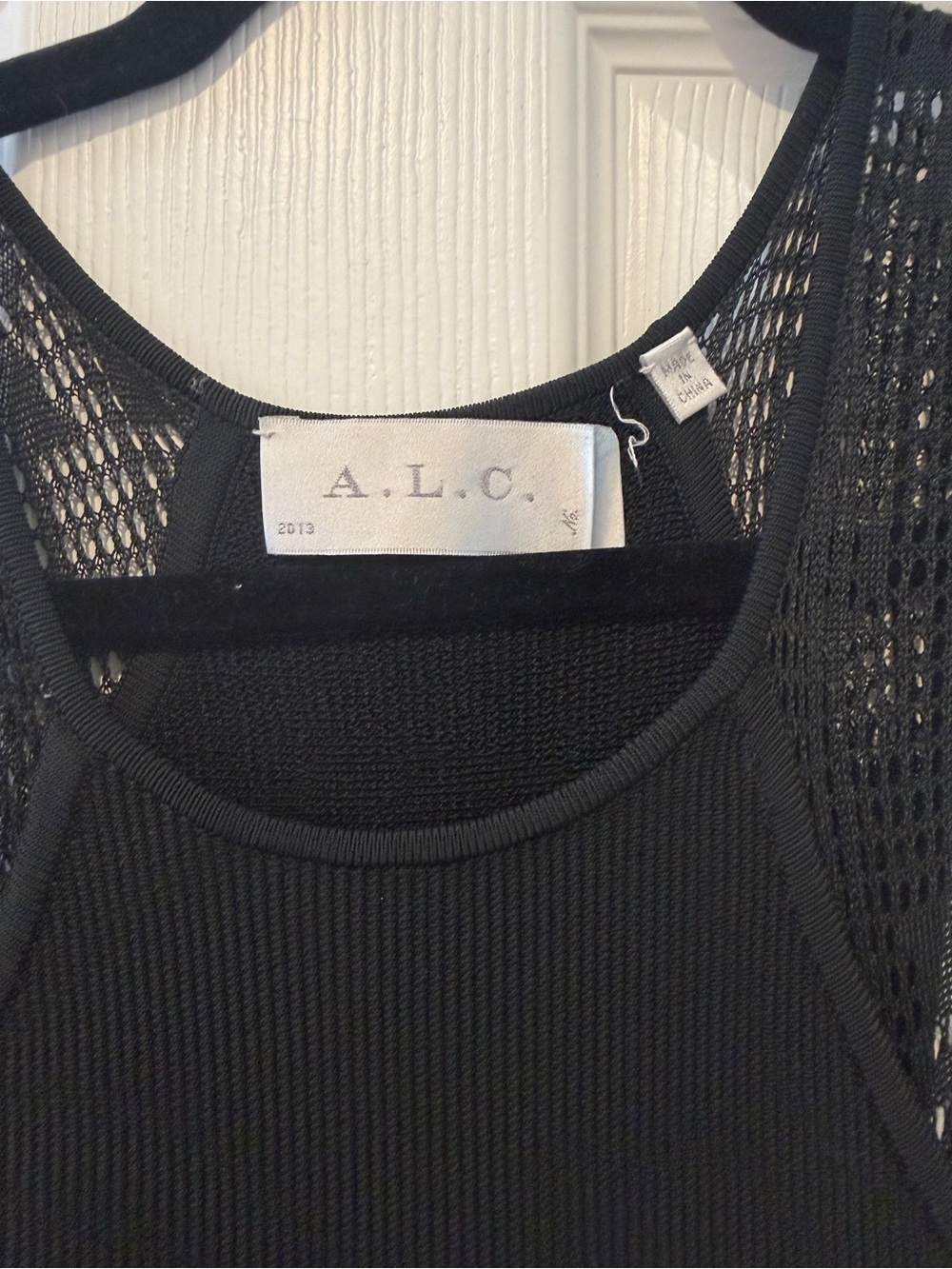 A.L.C. Black Ribbed Knit Tank with Lace Accent